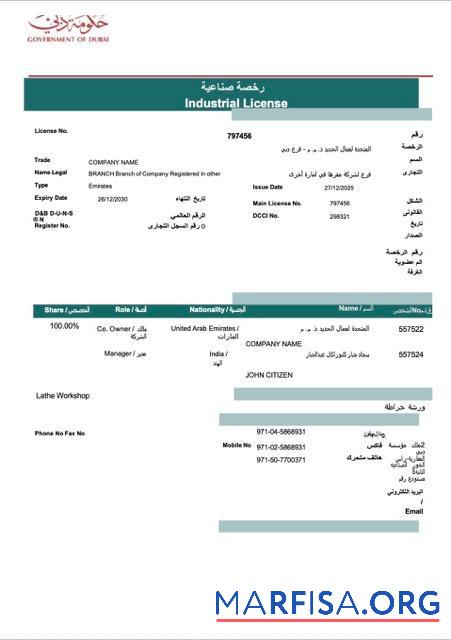 Downloadable UAE Dubai industrial license Word and PDF template